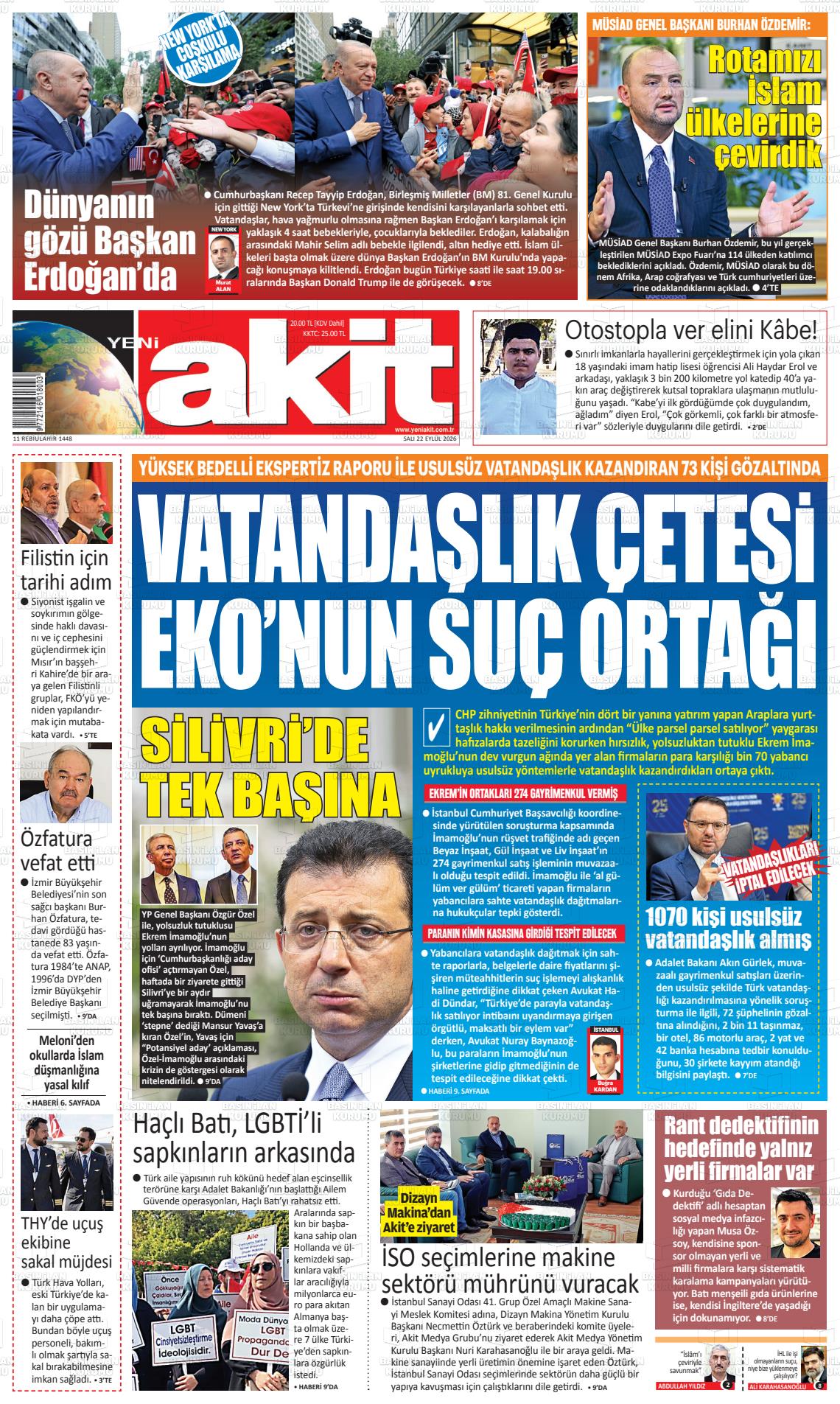 YENİ AKİT manşet