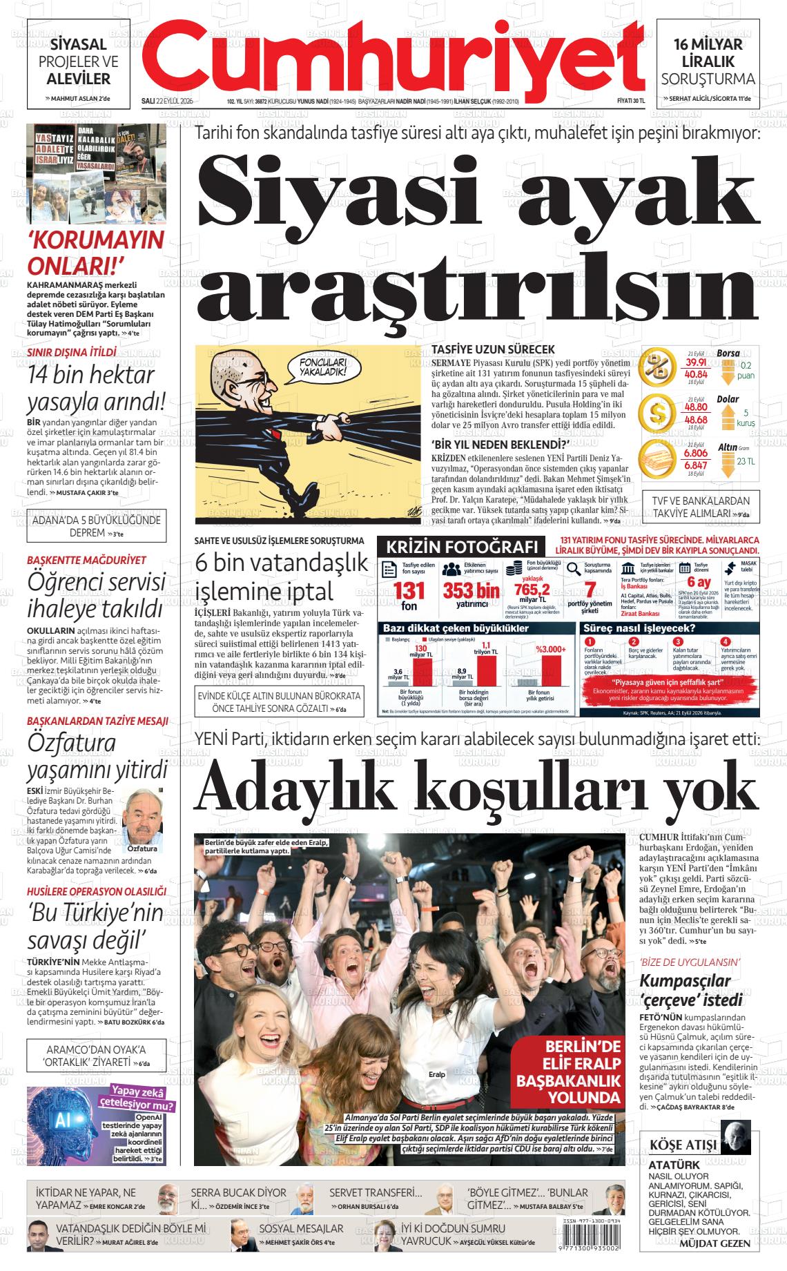 CUMHURİYET manşet